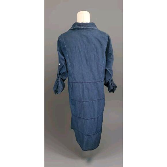 Beyond Threads Denim Shirt Dress Long Tab Sleeve Made In Peru Large Pearl Button - Picture 3 of 5